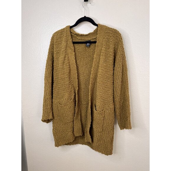 Bobeau Womens Open Front Textured Cardigan Green Brown M Cocoon Style Pockets - Picture 1 of 8